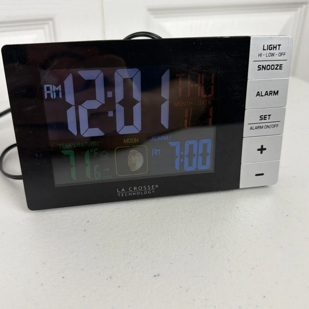 La Crosse Technology W88723 Color Alarm Clock Temperature & Moon Phase